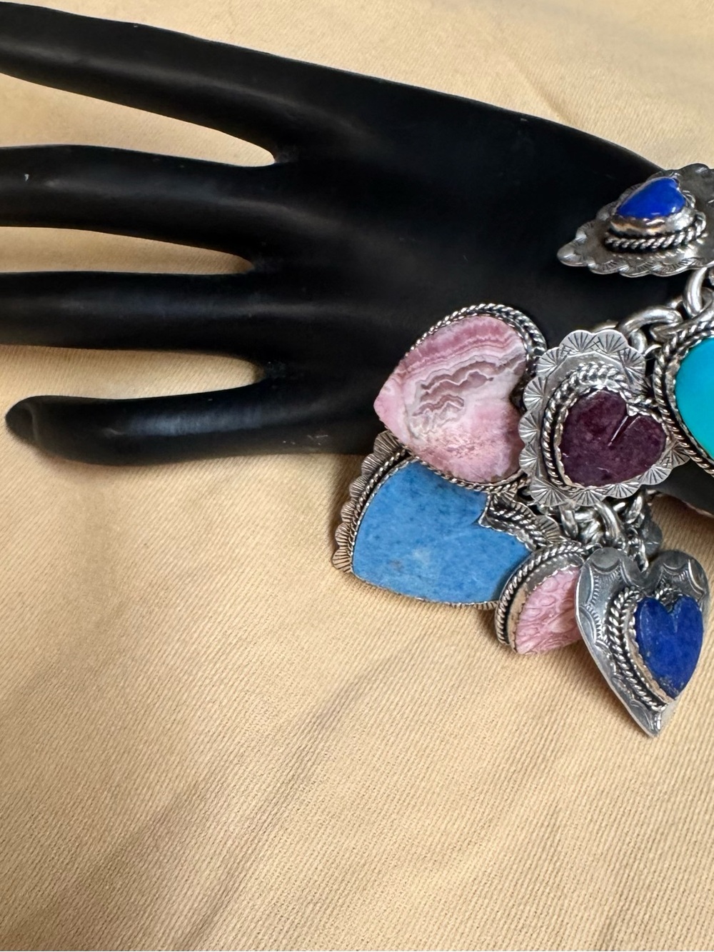 JOAN SLIFKA Handmade Sterling Silver, Turquoise and Lapis Bracelet